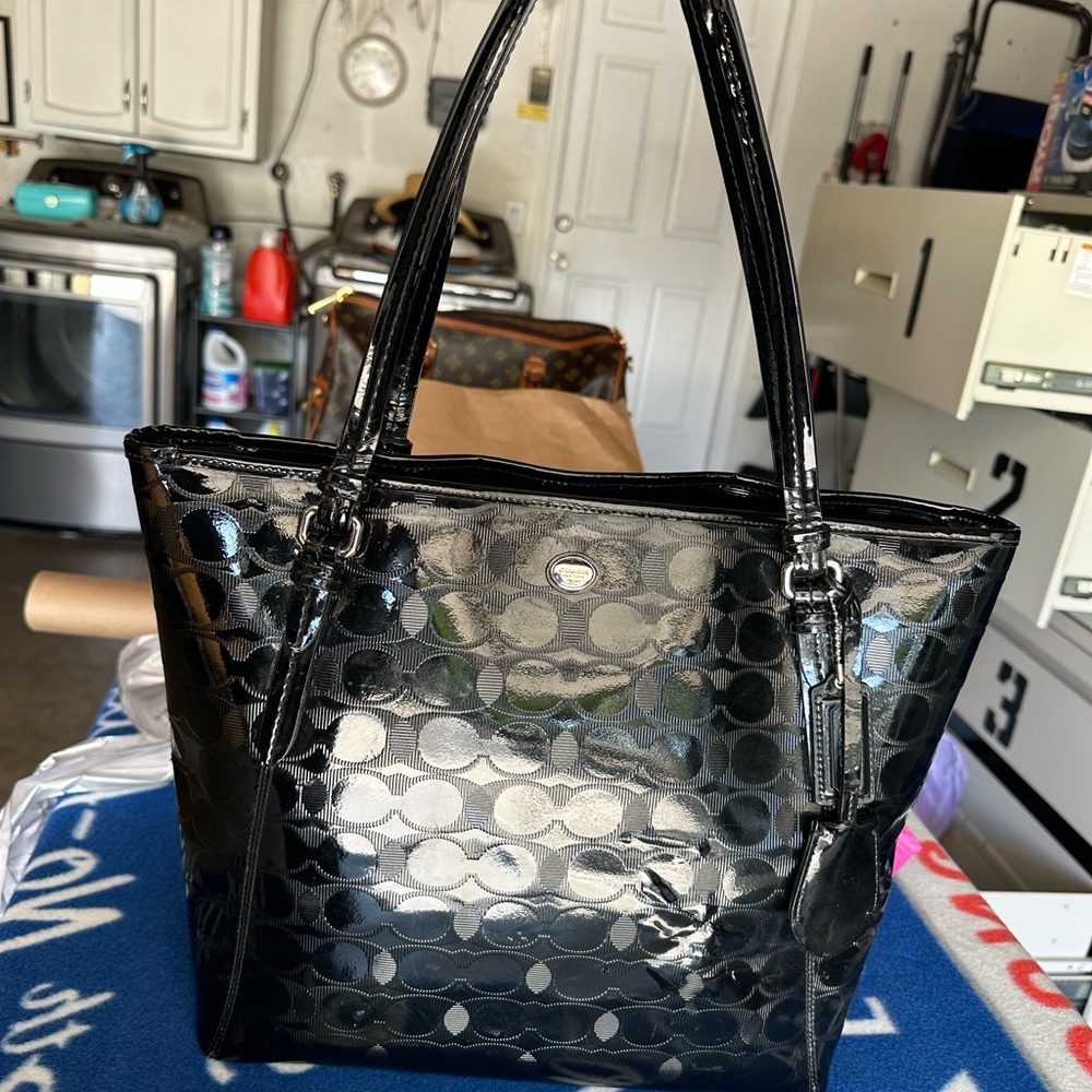 Black Patent Leather Tote Bag